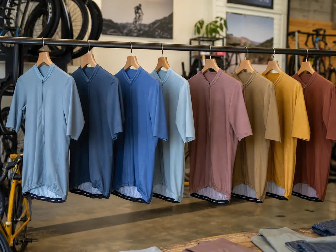 A small, modest run of house-brand jerseys on a store rack