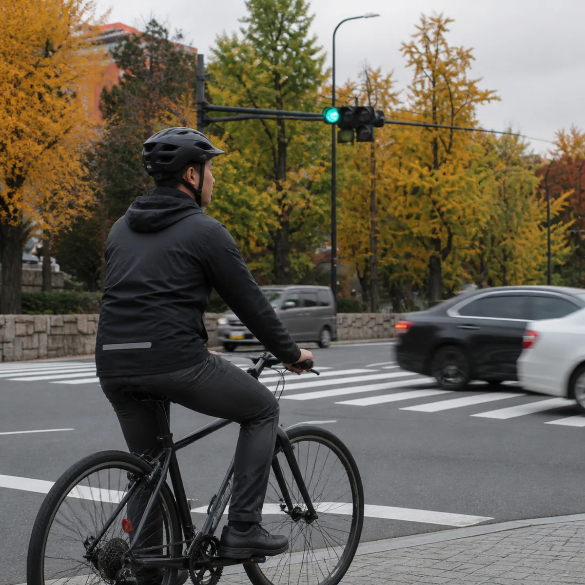A separated cycle lane meeting a road, the geometry behind side-on approach angles