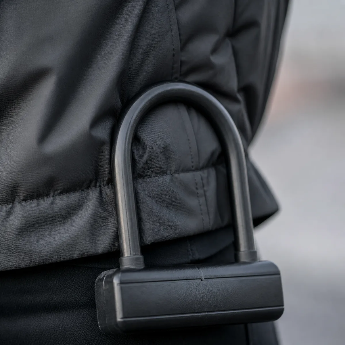 A lock carried on the bike, a concentrated point load against fabric