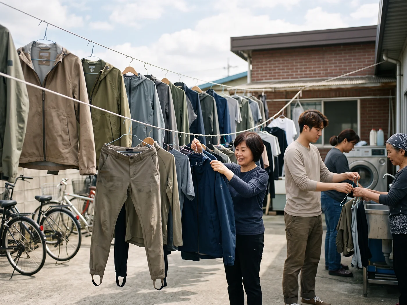 Commuter garments on a line, the routine that sets the real durability test