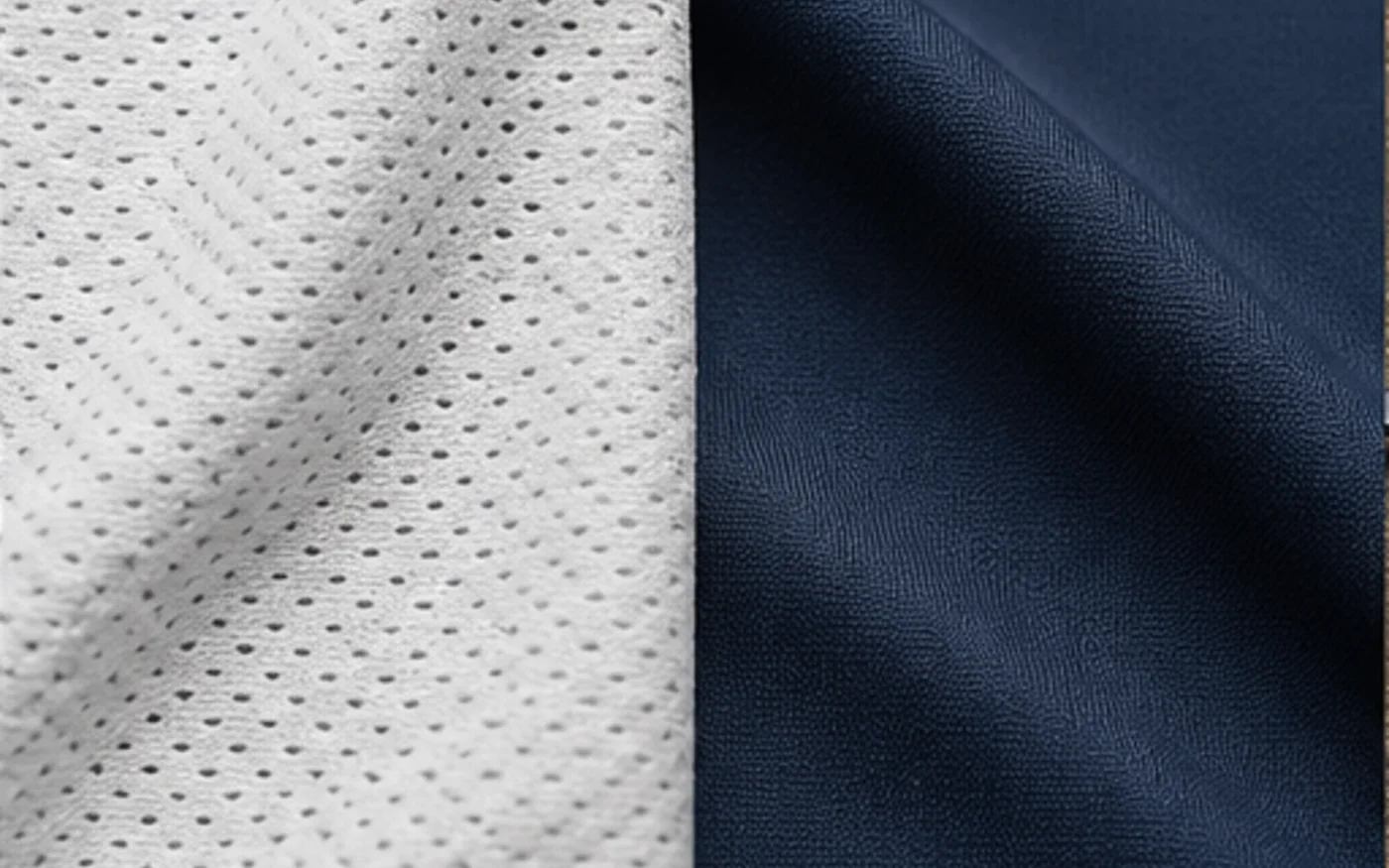 Two fabric swatches, mesh and laminate, side by side for comparison