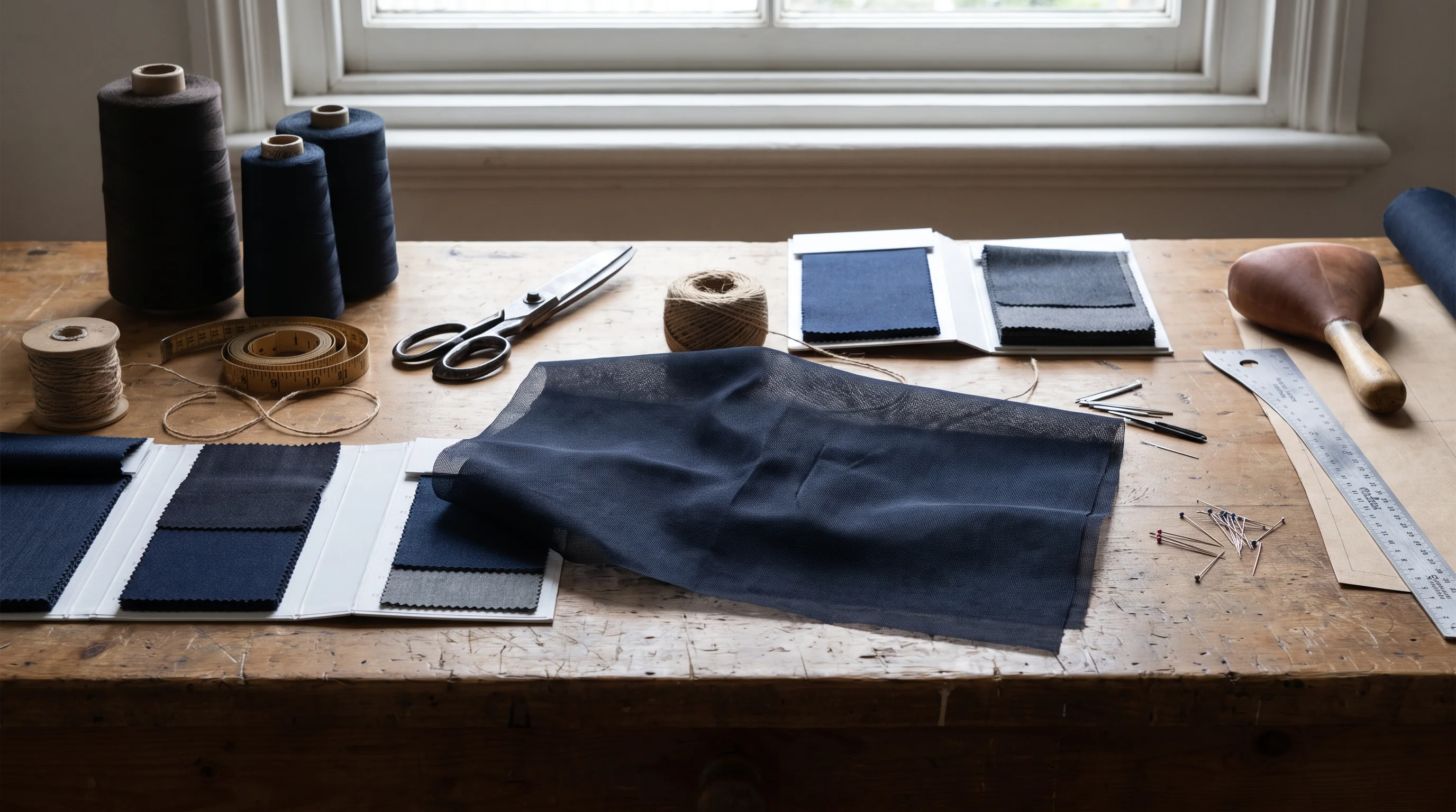 A workshop table used in fabric development