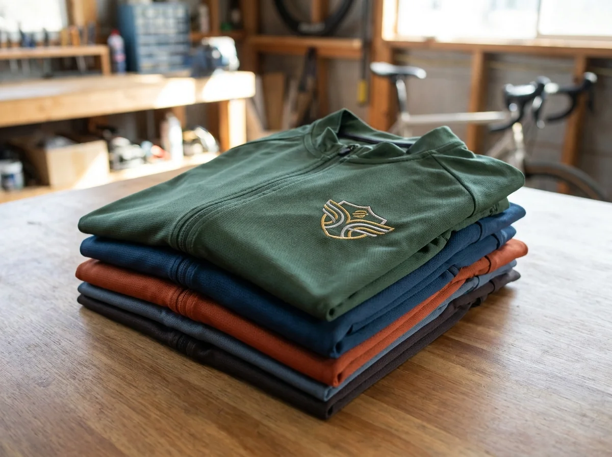 A stack of folded jerseys
