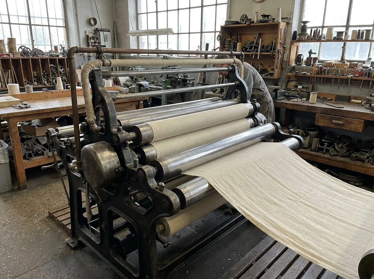 A roller used in fabric finishing