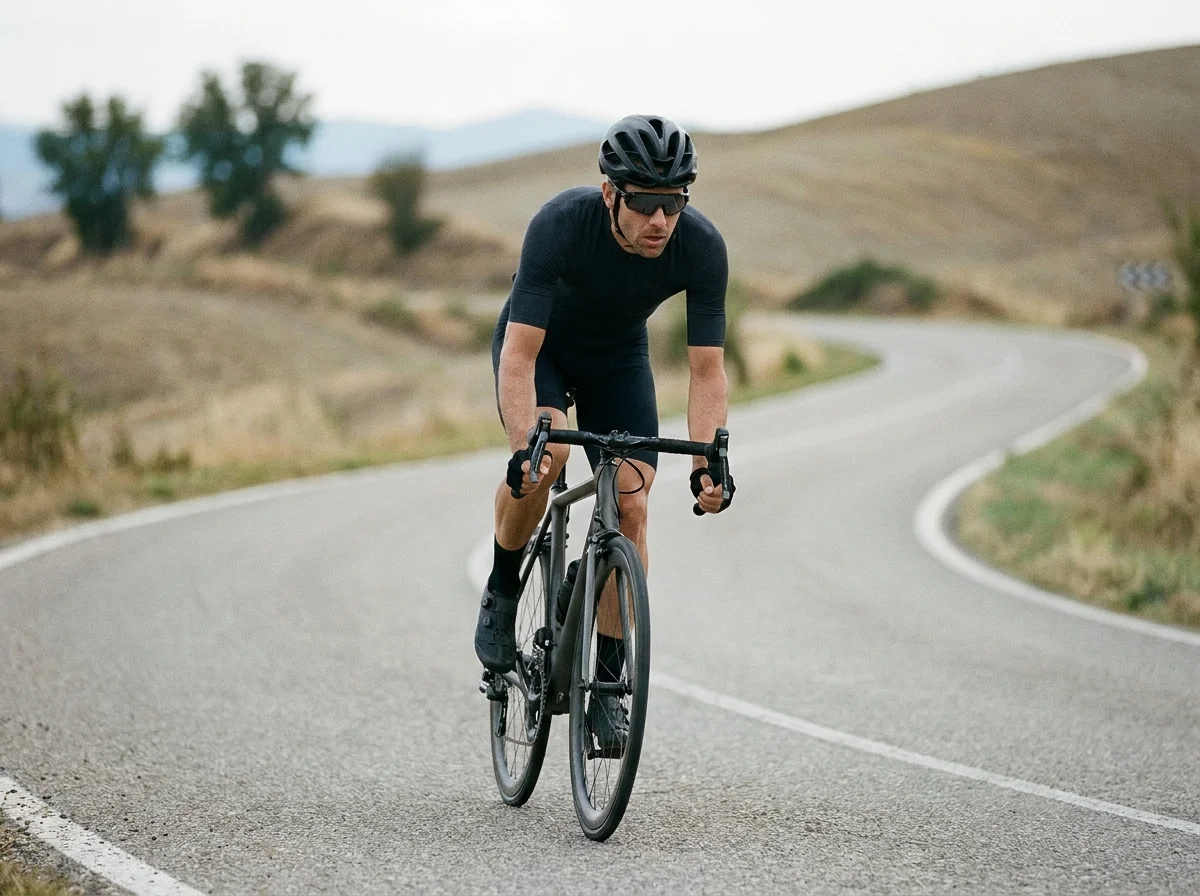 A cyclist riding outdoors