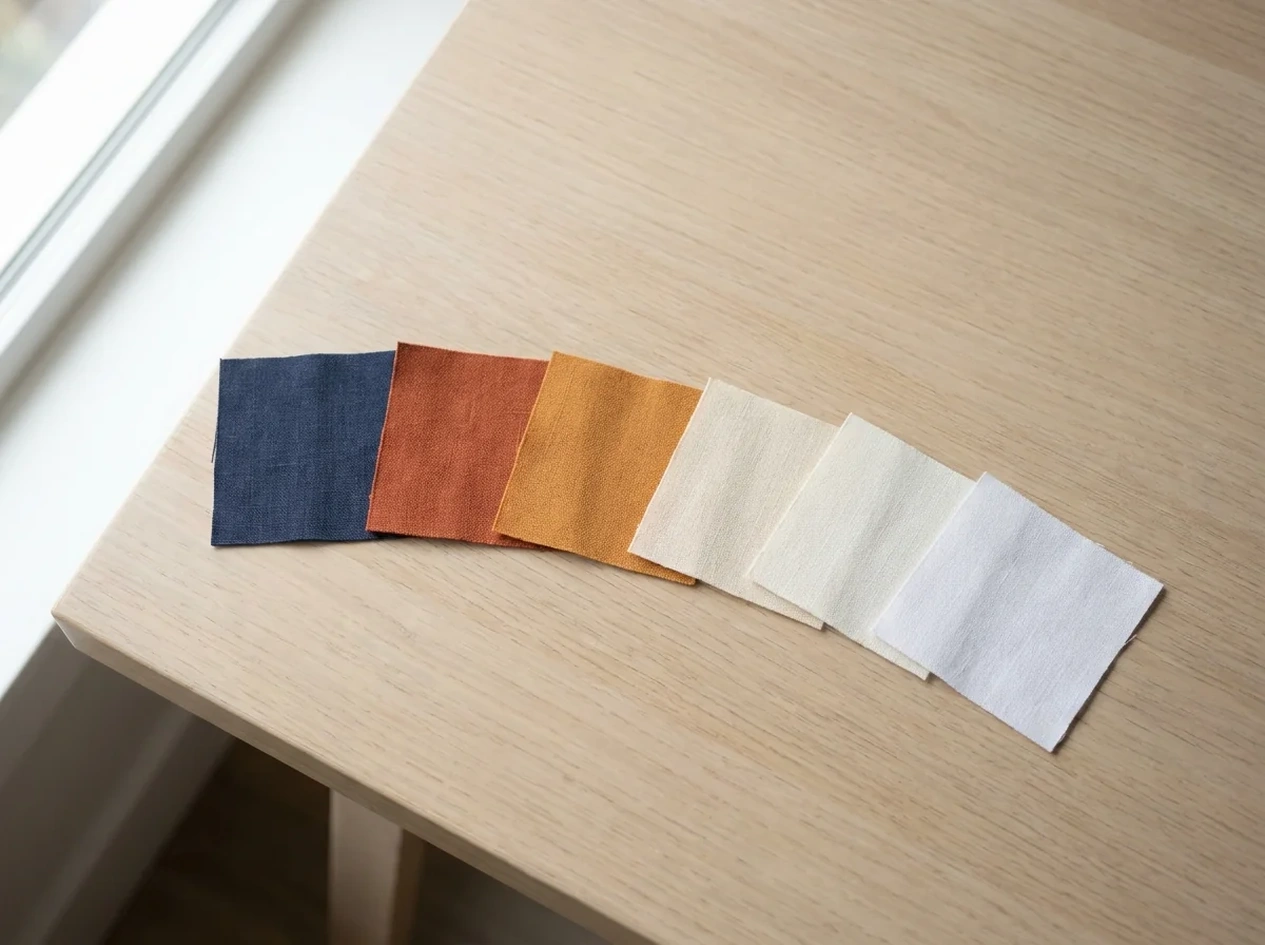 Color palette swatches arranged on a table for planning a cycling collection colorway