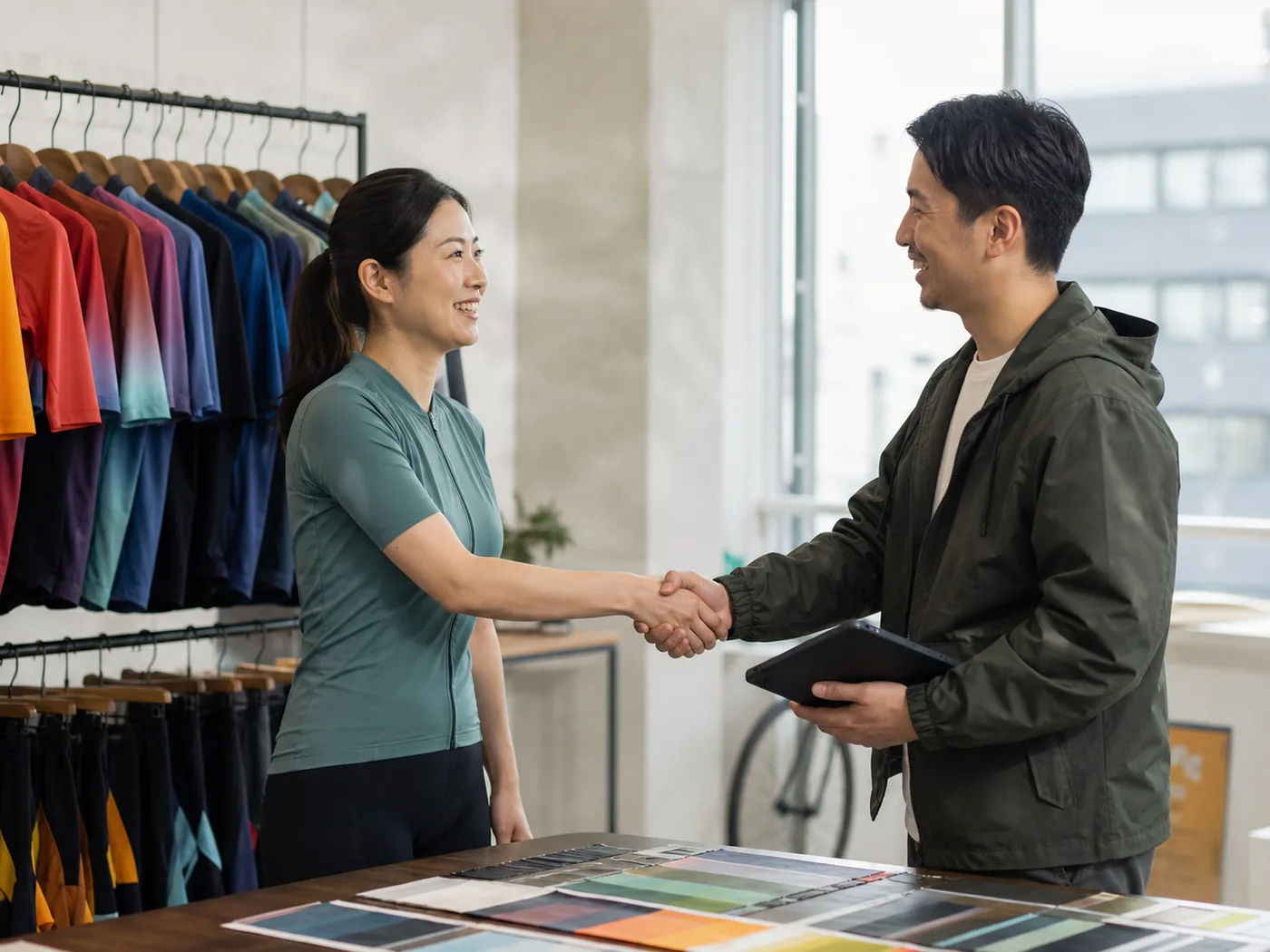 Handshake between a founder and a retail buyer