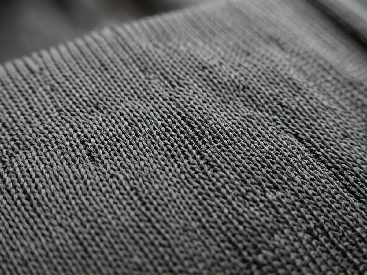 Macro of interlocking knit loops filling the frame