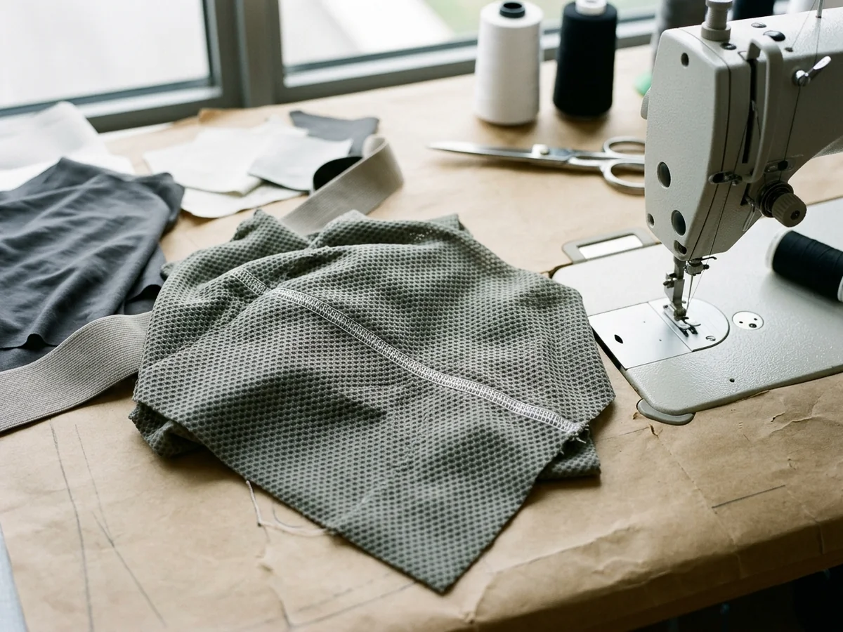 Open waffle-structure knit crumpled to show its texture