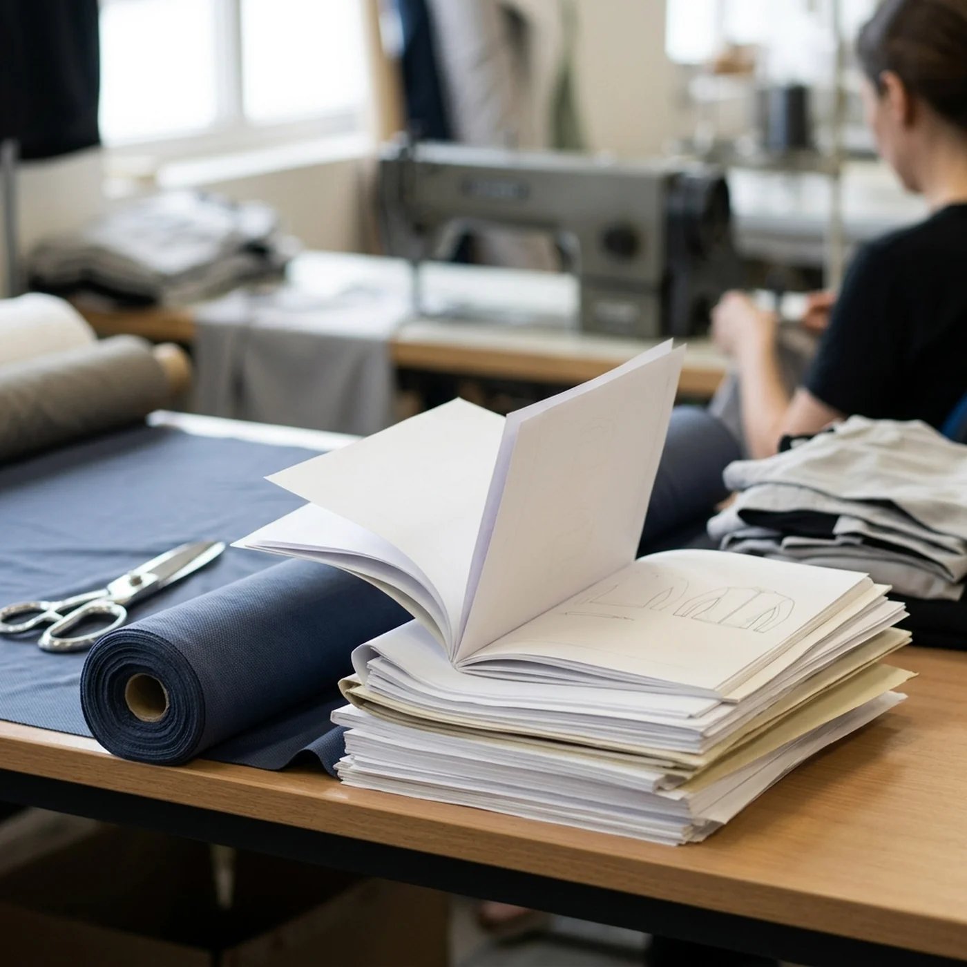 A stack of paper records, the club order's paperwork before it becomes a specification
