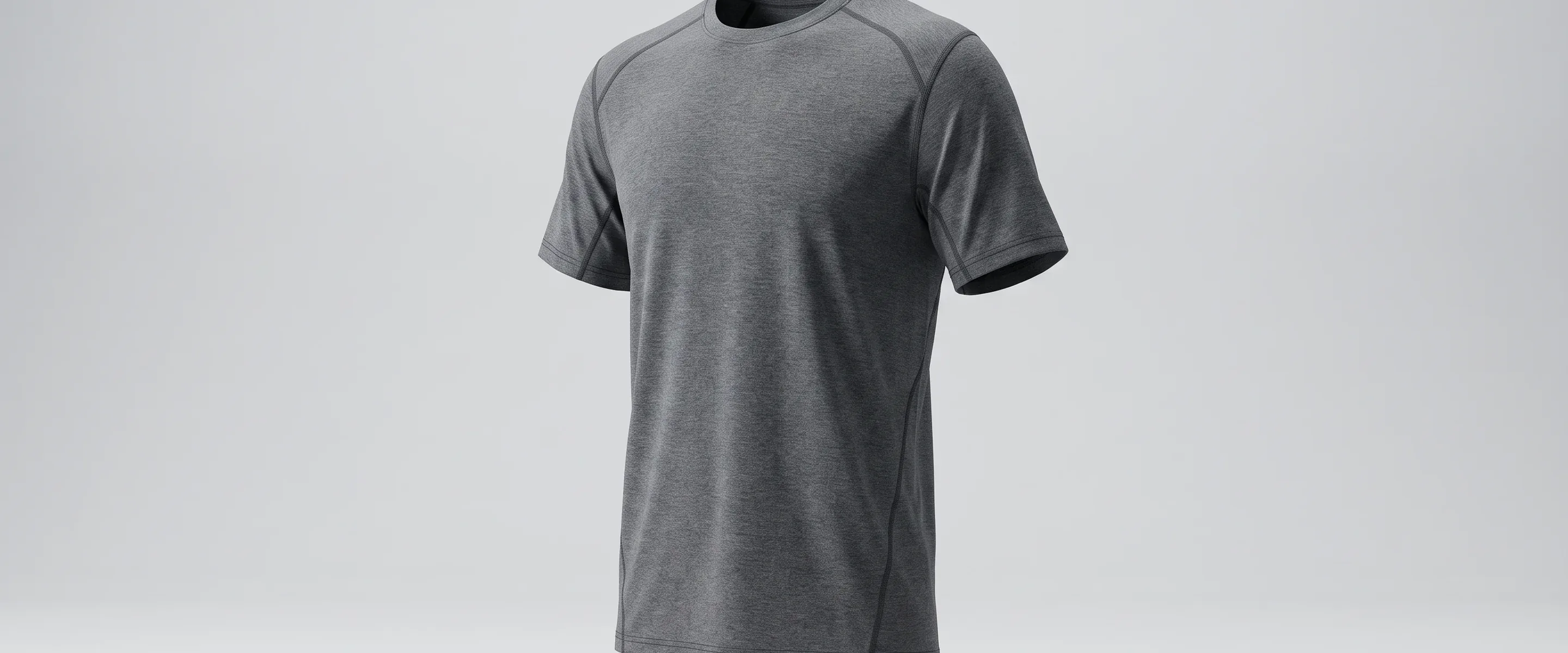 An unmarked performance top shown against a pale ground