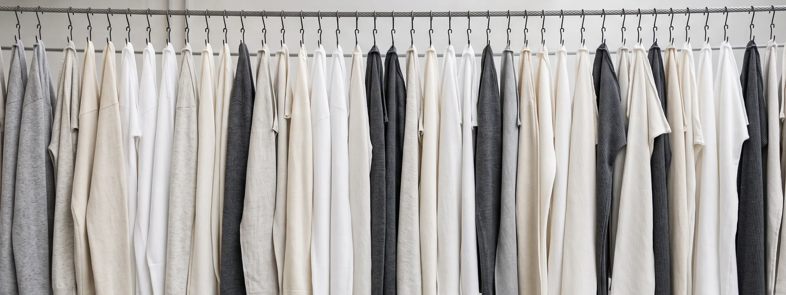 Grey, white and cream fabric panels hanging side by side