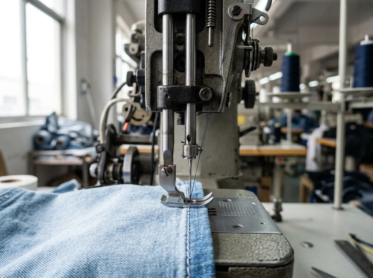 Needle assembly inside a sewing machine head mid-run