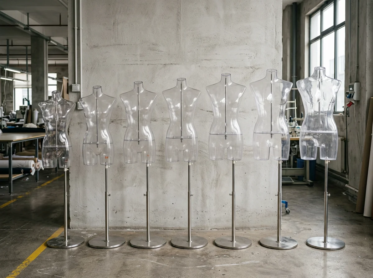 A row of transparent torso forms in ascending sizes