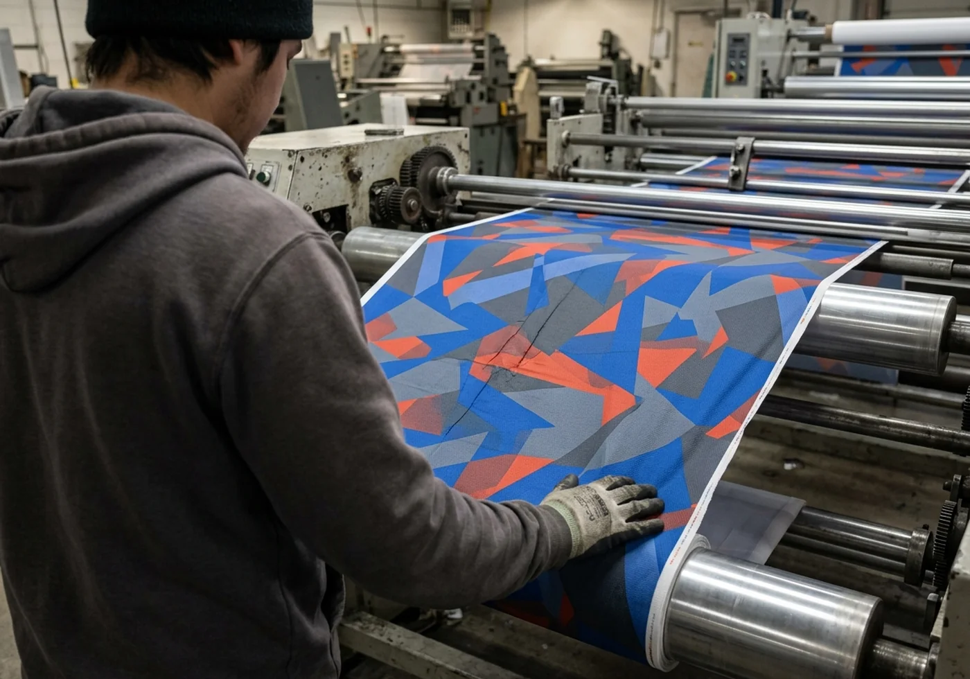 Digital sublimation printing line transferring full-panel graphics onto cycling fabric