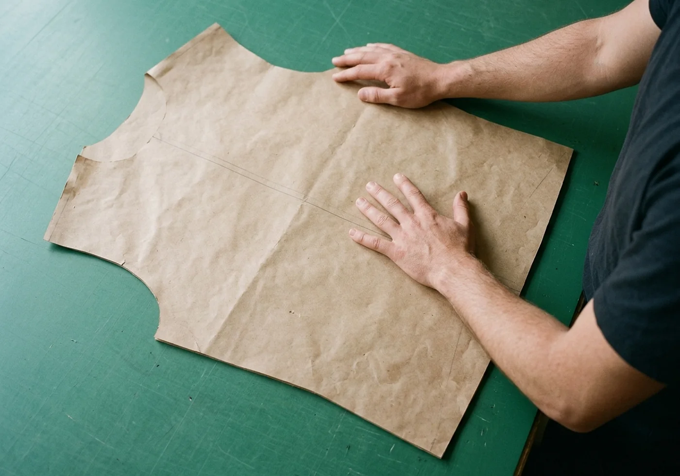 Pattern piece for a road cycling jersey showing an extended front rise for a forward-leaning riding posture