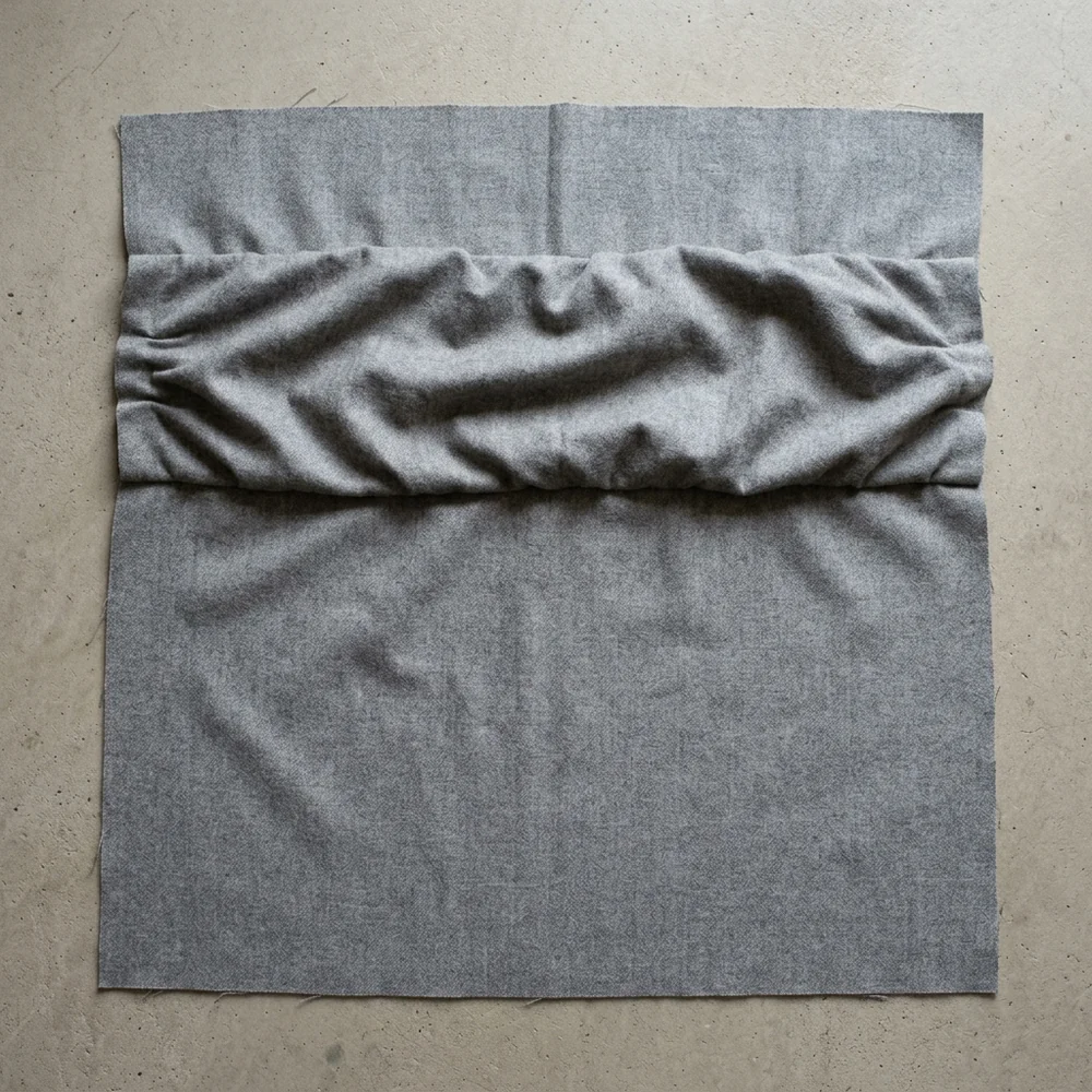 The same panel with a wide soft swathe of gathered fullness worked horizontally across the upper third