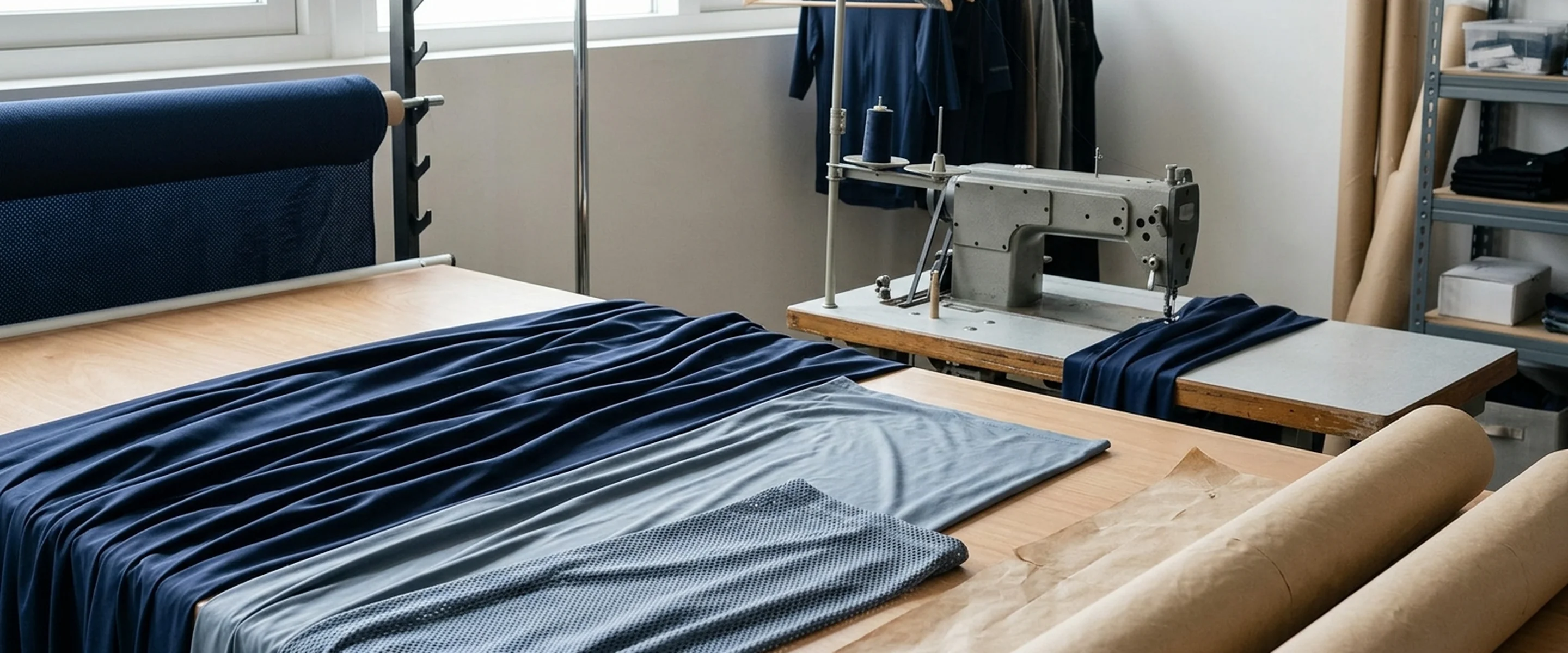 Deep navy plain knit fabric falling into natural folds