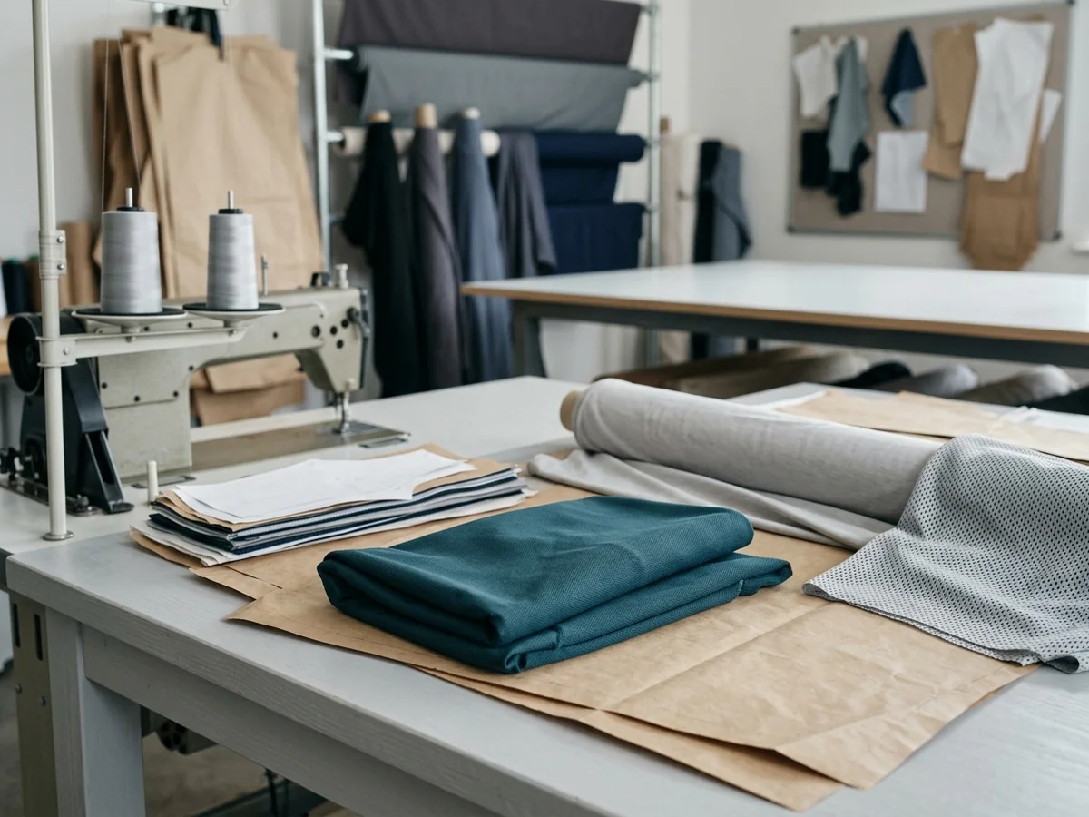 Teal high-recovery knit fabric folding and springing back on itself