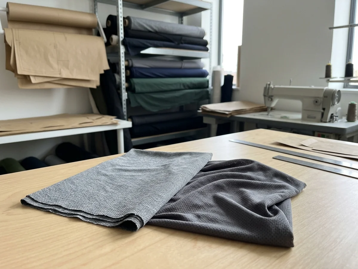 Two knit fabrics of the same family folded side by side, one crisp and one soft